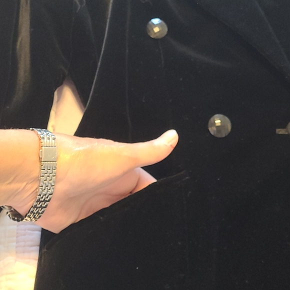 Kenar vintage 80's black velvet fitted blazer double breasted Made in Hong Kong - Picture 8 of 12